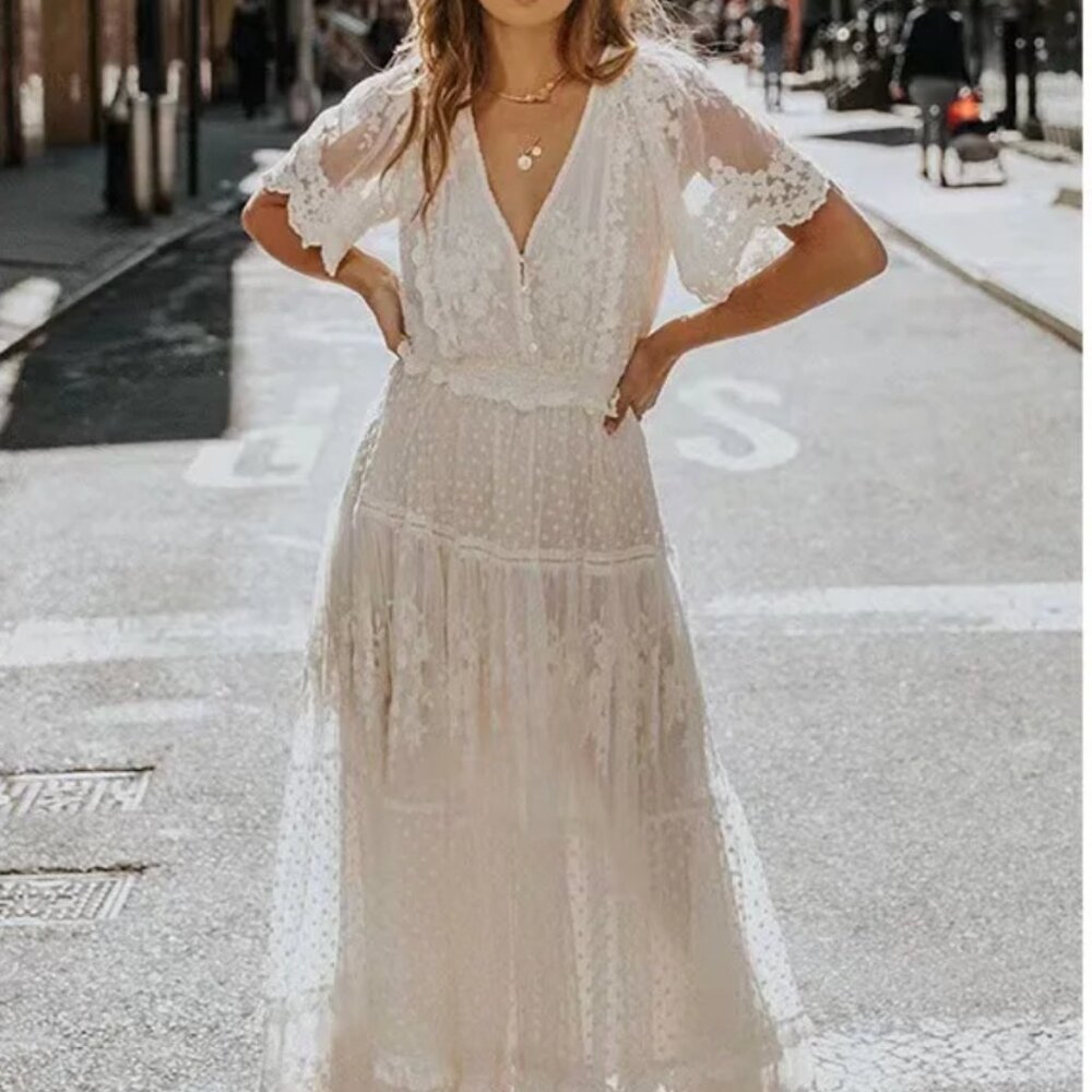 Boho gypsy lace midi dress